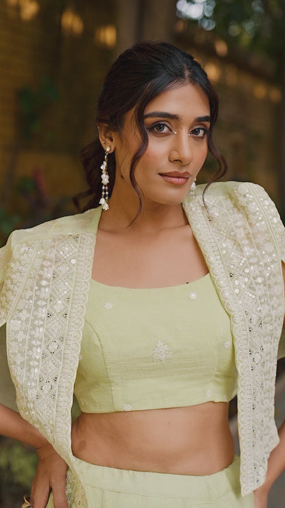 Allnen Crush Lehenga Choli with Embroidered Koti Set