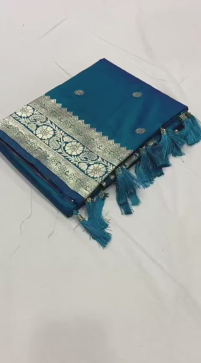 Pure Banarasi Silk Saree with Zari Weaving Butti Design & Rich Pallu, Soft Banarasi Saree with Full Weaving Blouse, Traditional Wedding & Festive Wear