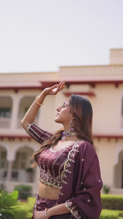 Women’s Gold Crush Sequins & Zari Embroidered Lehenga Choli Set with Dupatta