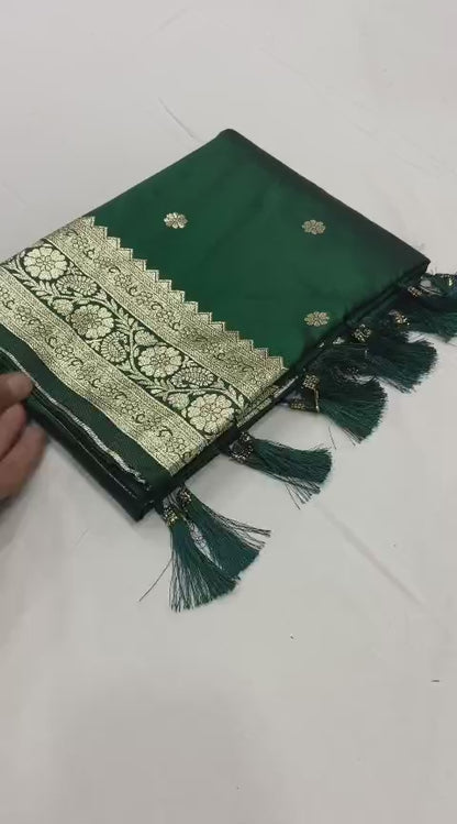 Pure Banarasi Silk Saree with Zari Weaving Butti Design & Rich Pallu, Soft Banarasi Saree with Full Weaving Blouse, Traditional Wedding & Festive Wear