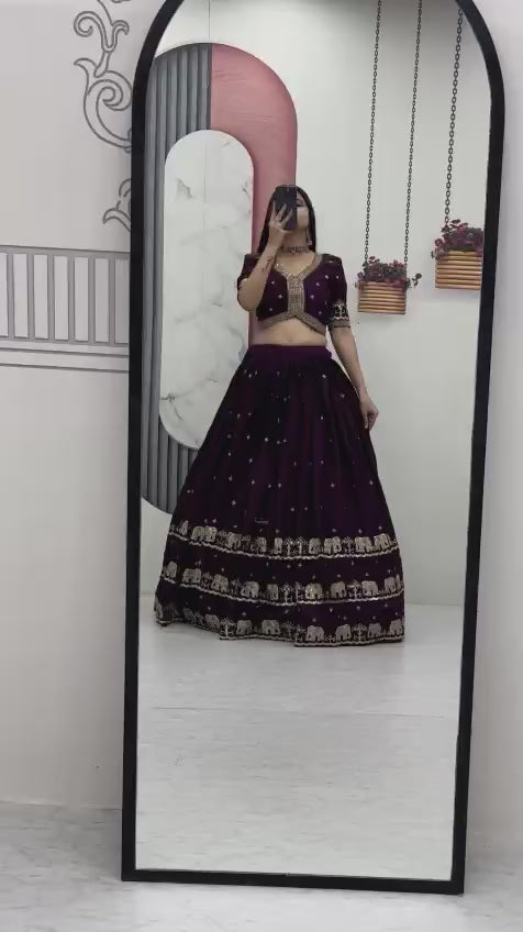 Women’s Pure Chinon Lehenga Choli Set with Heavy Embroidery Sequins Work