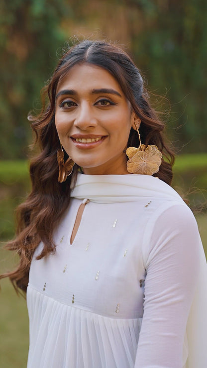 Marbel Foil Work Anarkali Dress Pant Set with Dupatta