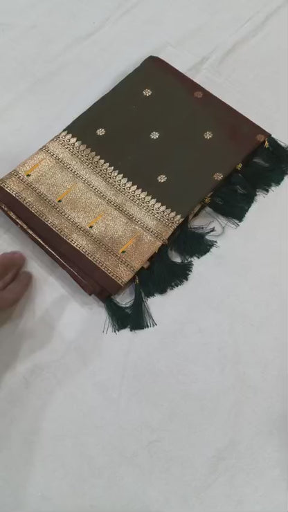 Pure Banarasi Paithani Pallu Saree with All Over Butti Design & Meena Weaving Work, Premium Designer Silk Saree with Full Weaving Blouse