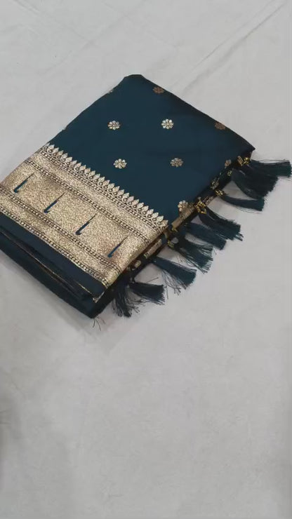 Pure Banarasi Paithani Pallu Saree with All Over Butti Design & Meena Weaving Work, Premium Designer Silk Saree with Full Weaving Blouse