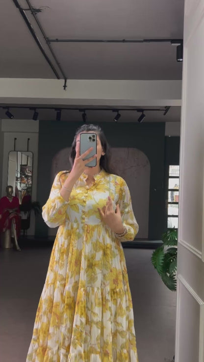 Weightless Marbal Floral & Foil Print Frock