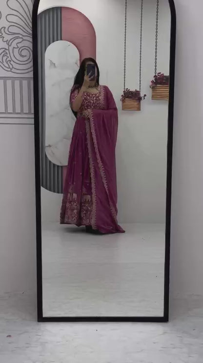 Women’s Fox Georgette Embroidered Gown with Dupatta