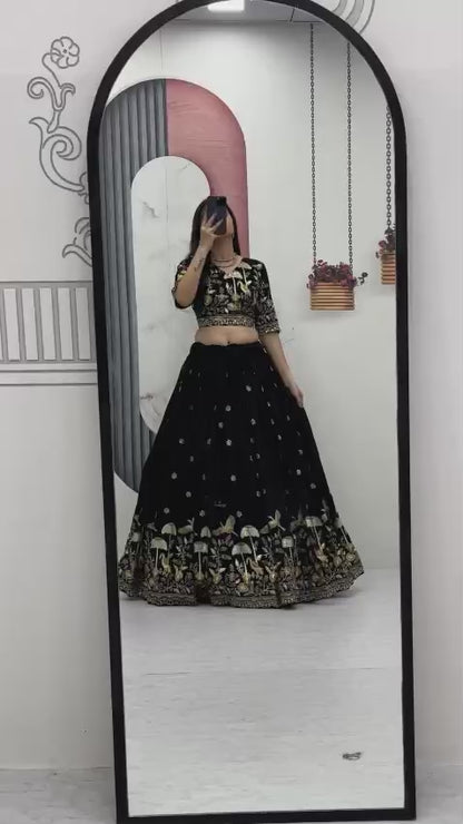 Vichitra Silk Lehenga Choli Set with Heavy Embroidery Thread & Sequence Work