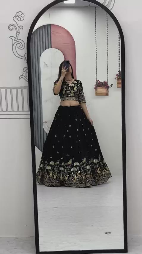 Vichitra Silk Lehenga Choli Set with Heavy Embroidery Thread & Sequence Work