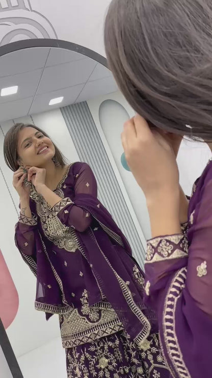 Fox Georgette Embroidered Palazzo Set