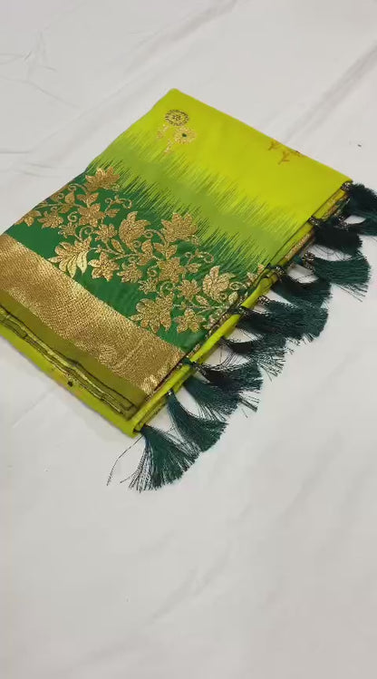 Pure Banarasi Silk Saree with Zari & Meena Work Rich Pallu, All Over Butti Design with Heavy Contrast Border, Soft Traditional Wedding Saree with Contrast Weaving Blouse