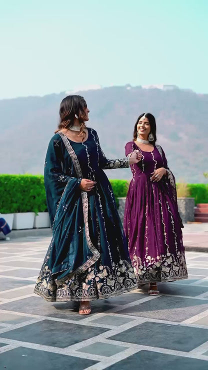 Women’s Fox Georgette Embroidered Gown with Dupatta