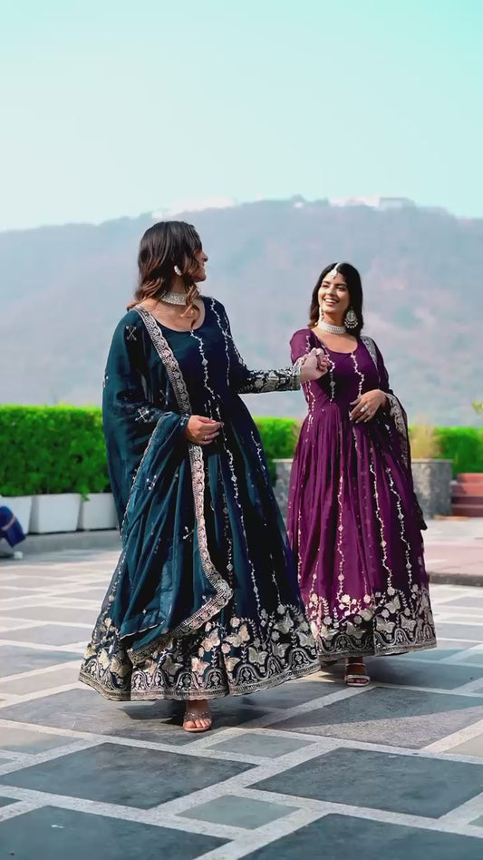 Women’s Fox Georgette Embroidered Gown with Dupatta