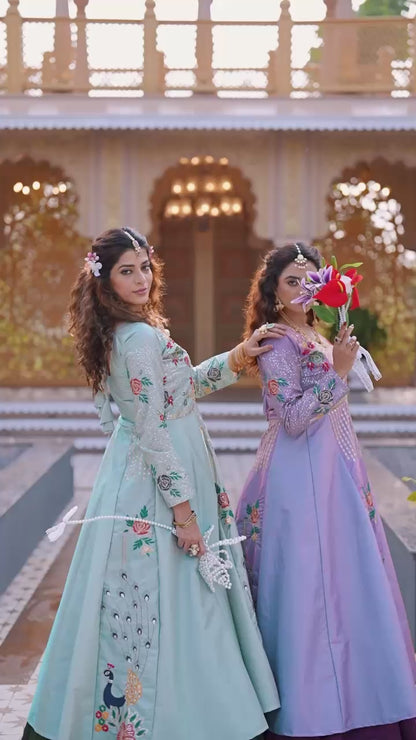 Women’s Satin Silk Embroidered Top with Vichitra Lehenga