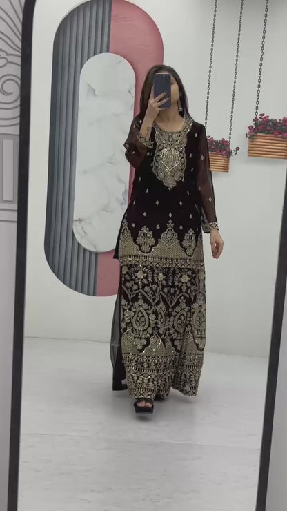 Fox Georgette Embroidered Palazzo Set