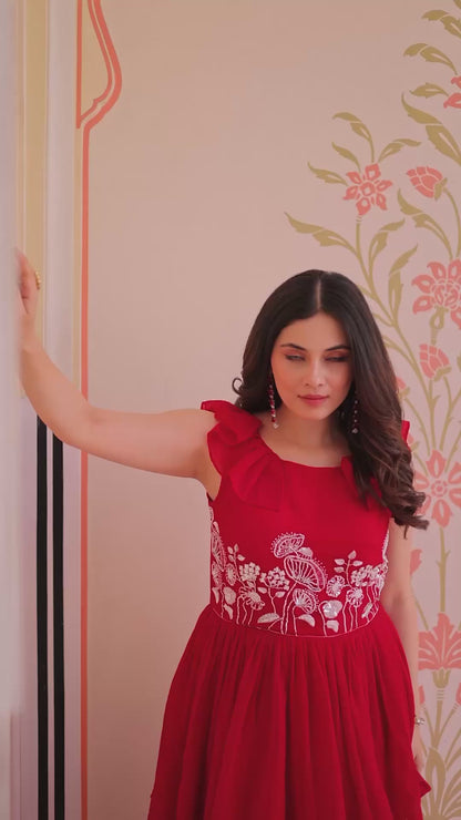 Women’s Faux Blooming Beads Embroidered Designer Gown