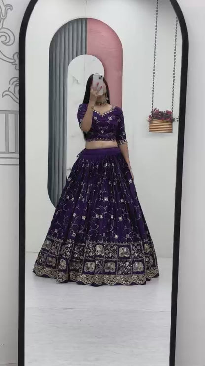 Women’s Crepe Silk Lehenga Choli Set with Heavy Embroidery Thread & Sequins Work