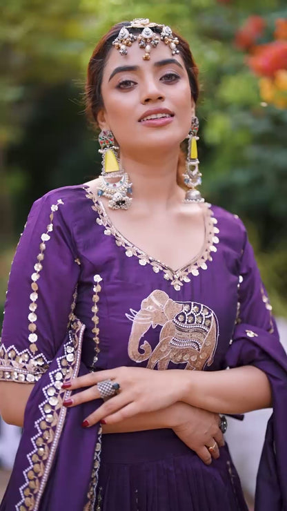 Women’s Pure Vichitra Embroidered Lehenga Choli Set with Dupatta