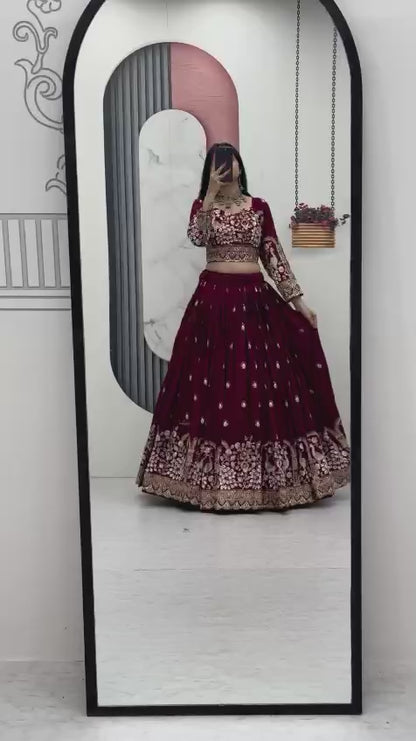 Women’s Vichitra Silk Heavy Embroidered Lehenga Choli Set with Dupatta