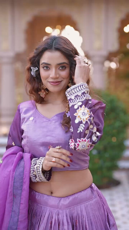 Women’s Gold Crush Heavy Sequins & Thread Embroidered Lehenga Choli Set with Dupatta