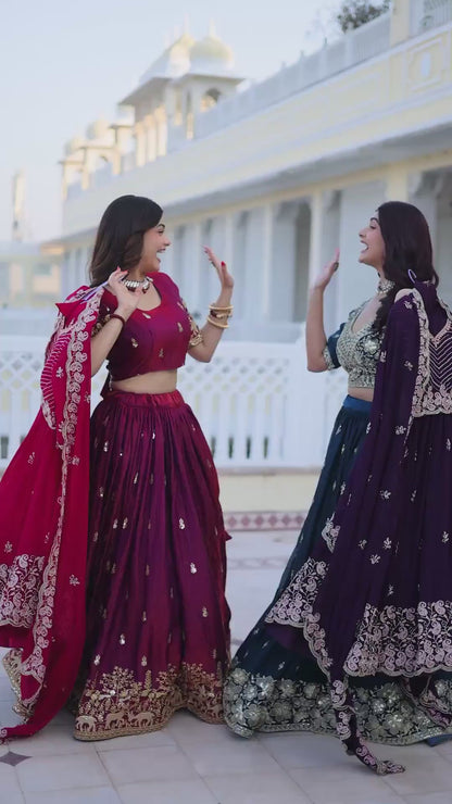 Women’s Fox Blooming Sequins & Zari Embroidered Lehenga Choli Set with Dupatta