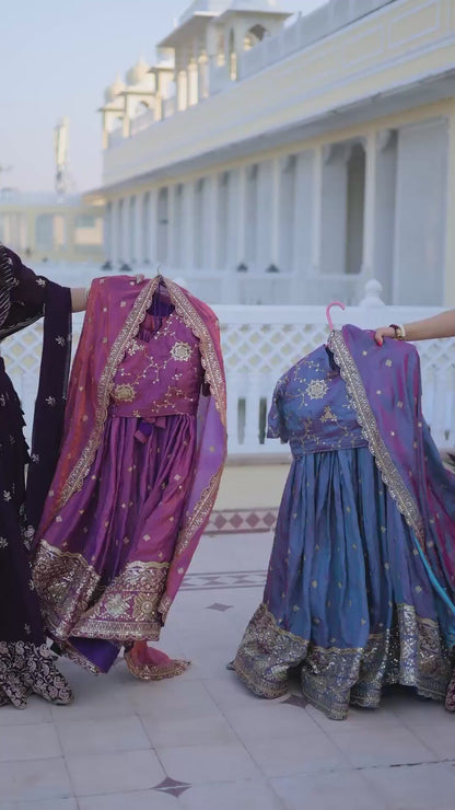 Women’s YSL Silk Sequins & Zari Embroidered Lehenga Choli Dupatta Set