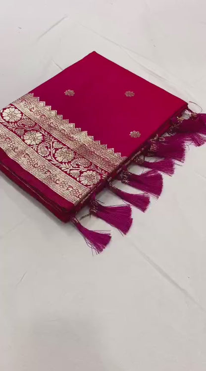 Pure Banarasi Silk Saree with Zari Weaving Butti Design & Rich Pallu, Soft Banarasi Saree with Full Weaving Blouse, Traditional Wedding & Festive Wear