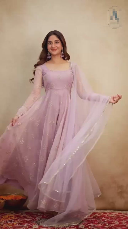 Fully Stitched Soft Semi Viscose Gown with Dupatta |Paip Sequence Work