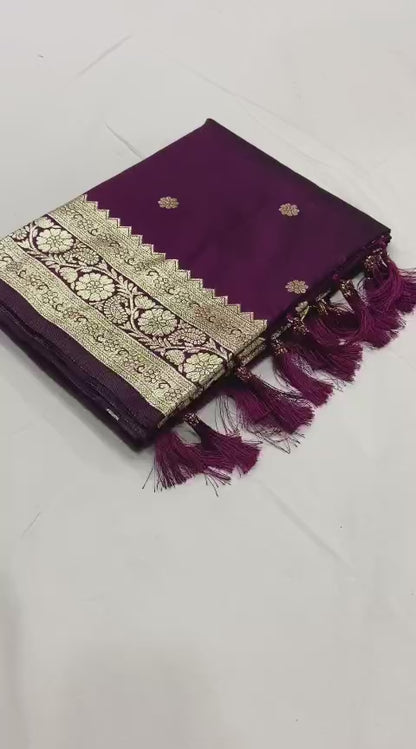 Pure Banarasi Silk Saree with Zari Weaving Butti Design & Rich Pallu, Soft Banarasi Saree with Full Weaving Blouse, Traditional Wedding & Festive Wear