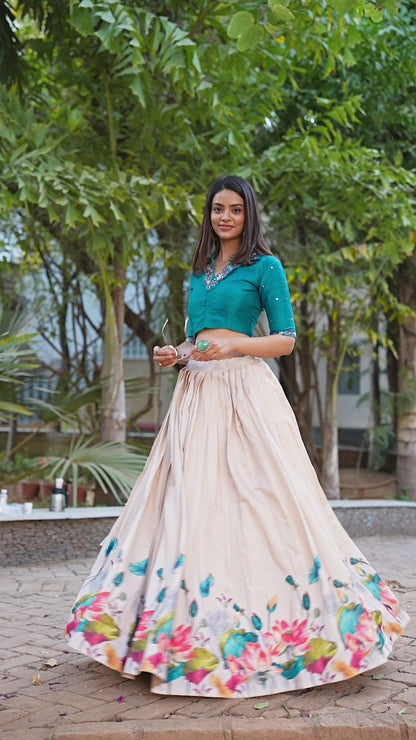 Tussar Silk Floral Print Lehenga Choli (Fully Stitched)