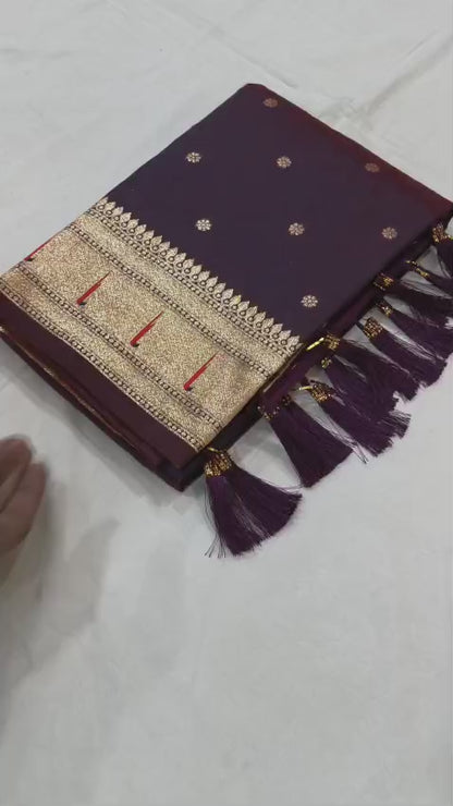 Pure Banarasi Paithani Pallu Saree with All Over Butti Design & Meena Weaving Work, Premium Designer Silk Saree with Full Weaving Blouse