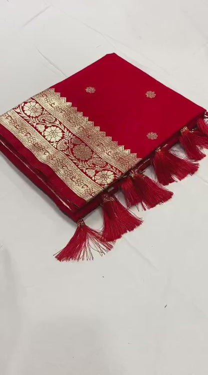 Pure Banarasi Silk Saree with Zari Weaving Butti Design & Rich Pallu, Soft Banarasi Saree with Full Weaving Blouse, Traditional Wedding & Festive Wear