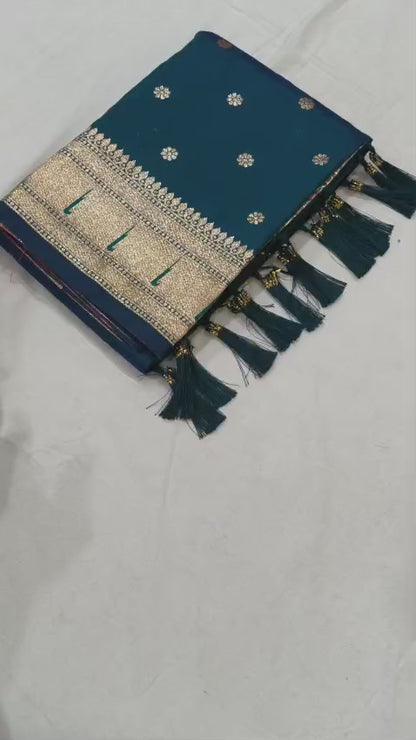 Pure Banarasi Paithani Pallu Saree with All Over Butti Design & Meena Weaving Work, Premium Designer Silk Saree with Full Weaving Blouse