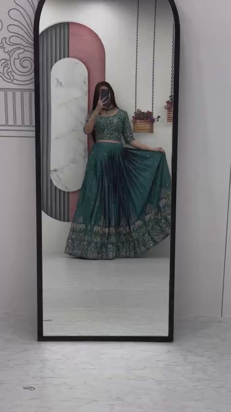 Women’s Chinon Embroidered Lehenga Choli Set with Dupatta