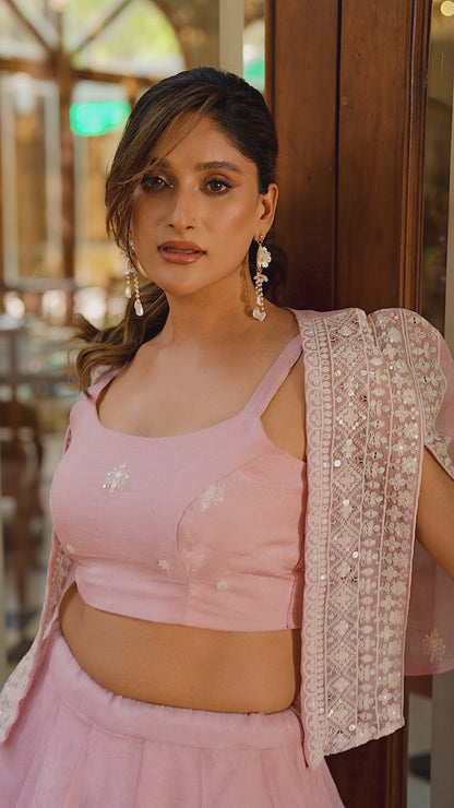 Allnen Crush Lehenga Choli with Embroidered Koti Set