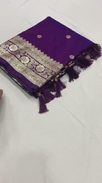Pure Banarasi Silk Saree with Zari Weaving Butti Design & Rich Pallu, Soft Banarasi Saree with Full Weaving Blouse, Traditional Wedding & Festive Wear