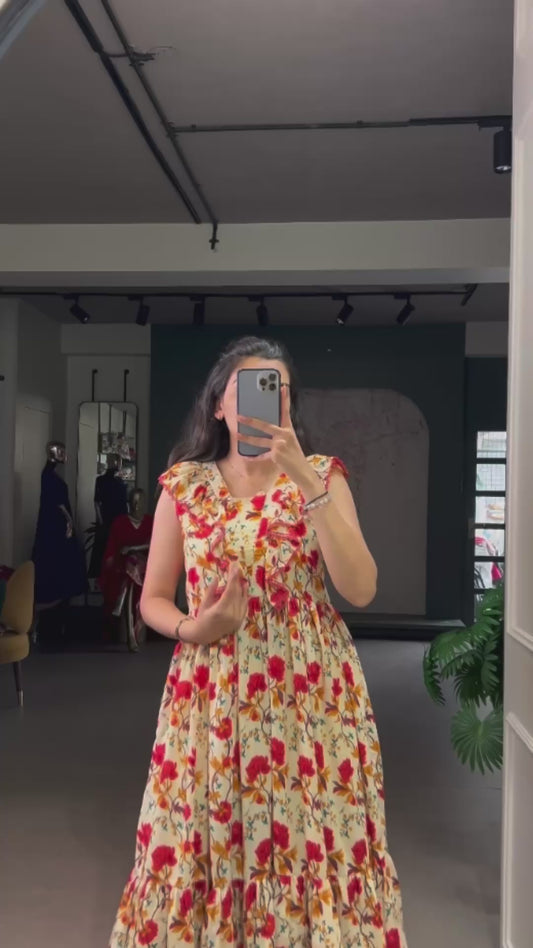 Maslin Silk Floral Print Frock