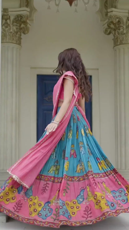 Georgette Embroidery Sequence Lehenga Choli Set with Kalamkari Crepe Lehenga