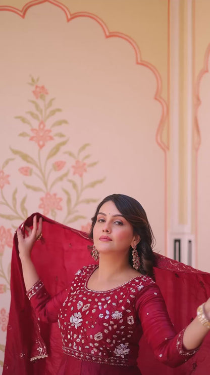 Women’s Gold Crush Beads Embroidered Designer Gown with Dupatta