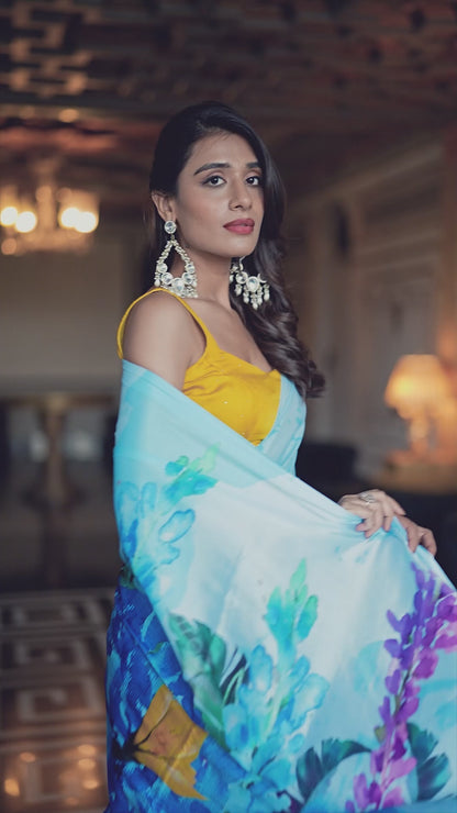 Satin Silk Printed Saree with Moonga Silk Hotfix Blouse