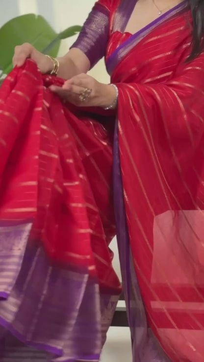 Crepe Zari Weaving Work Saree with Unstitched Crepe Blouse