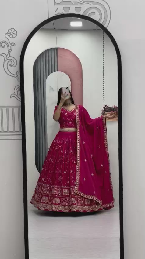Women’s Crepe Silk Lehenga Choli Set with Heavy Embroidery Thread & Sequins Work
