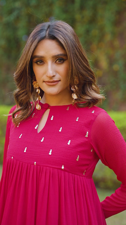 Marbel Foil Work Anarkali Dress Pant Set with Dupatta