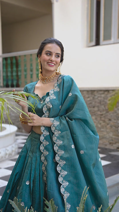 Gold Crush Sequins Embroidered Lehenga Choli Set