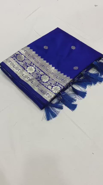 Pure Banarasi Silk Saree with Zari Weaving Butti Design & Rich Pallu, Soft Banarasi Saree with Full Weaving Blouse, Traditional Wedding & Festive Wear