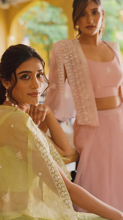 Allnen Crush Lehenga Choli with Embroidered Koti Set