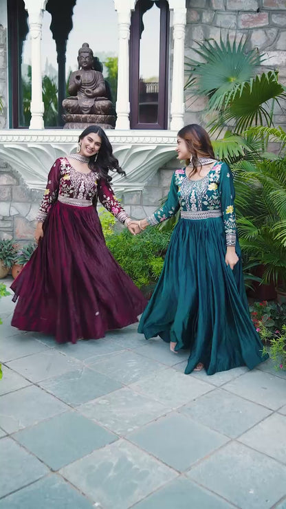 Women’s Fendy Silk Heavy Cording Sequins & Thread Embroidered Gown with Dupatta