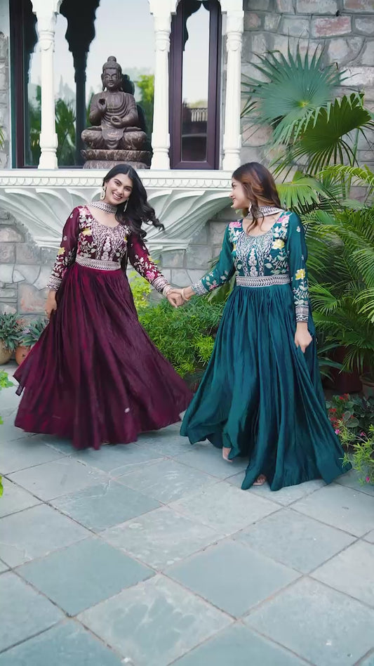 Women’s Fendy Silk Heavy Cording Sequins & Thread Embroidered Gown with Dupatta