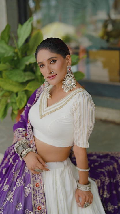 White Rayon Lehenga Choli with Embroidered Dupatta