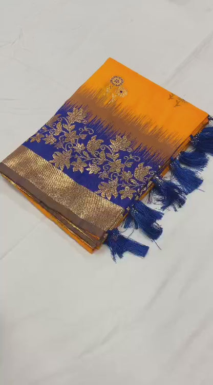 Pure Banarasi Silk Saree with Zari & Meena Work Rich Pallu, All Over Butti Design with Heavy Contrast Border, Soft Traditional Wedding Saree with Contrast Weaving Blouse