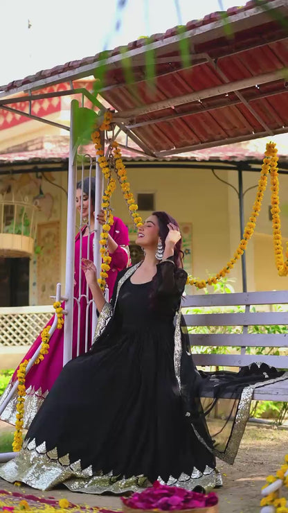 Women’s Fox Georgette Heavy Sequins Embroidered Gown with Dupatta